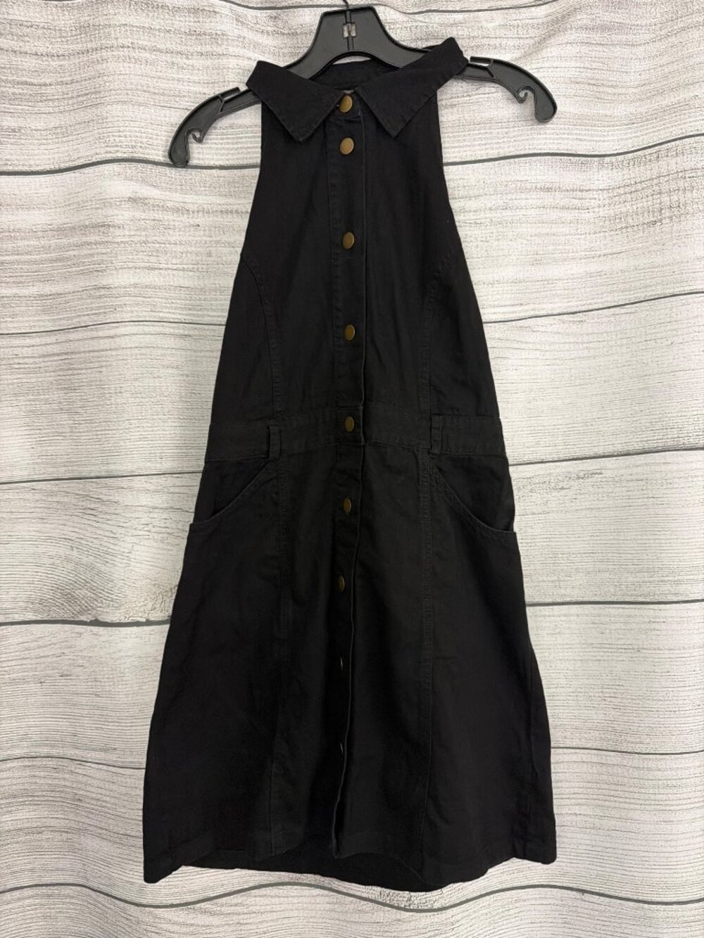NWT Free People Black Denim Button Down Sami Mini Dress Size L